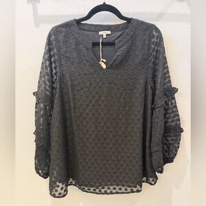 JODIFL Black polka Dot Long Sleeve Textured Blouse NWT size small